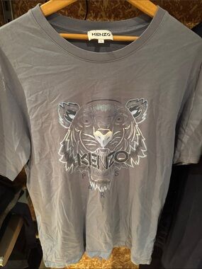 KENZO Gray Short-Sleeve Tee with Iridescent Tiger Graphic